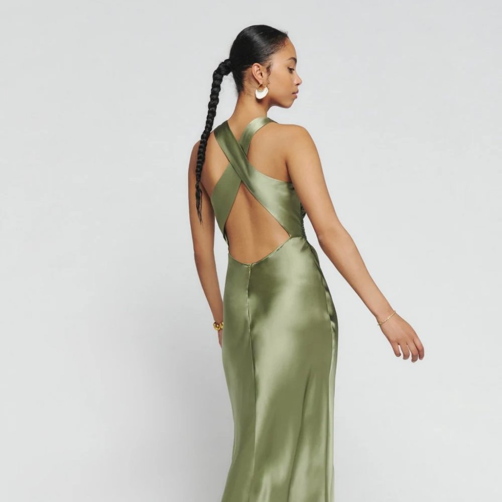 Reformation Casette Silk Dress 6 Artichoke
